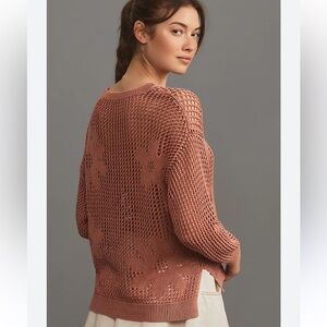 Pilcro Pink Crew Neck Sweater with Geometric Knit #124